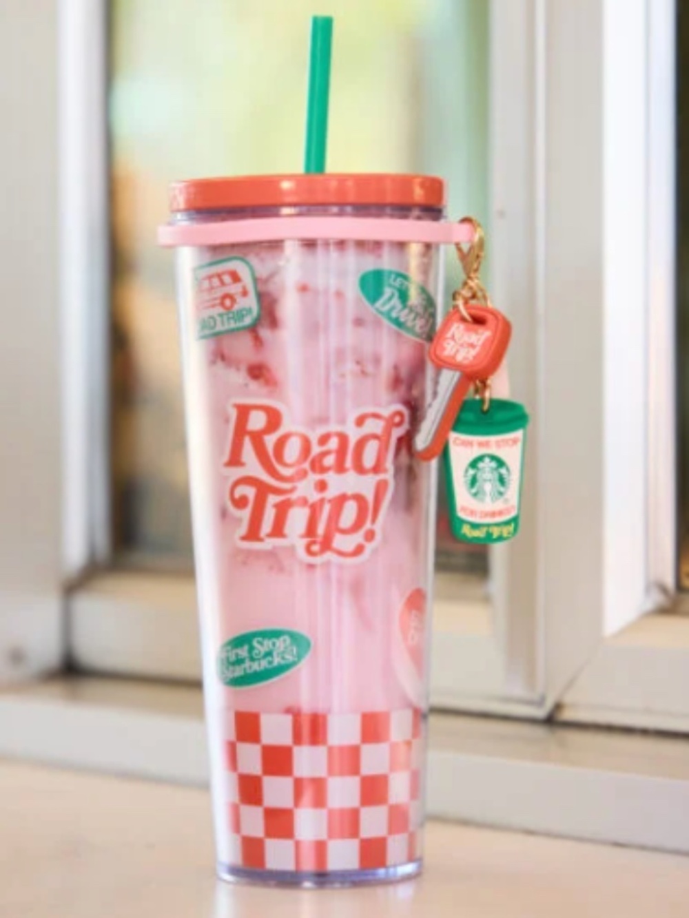 Starbucks Dandy Worldwide Road Trip Clear Tumbler Cup + Straw & Charms